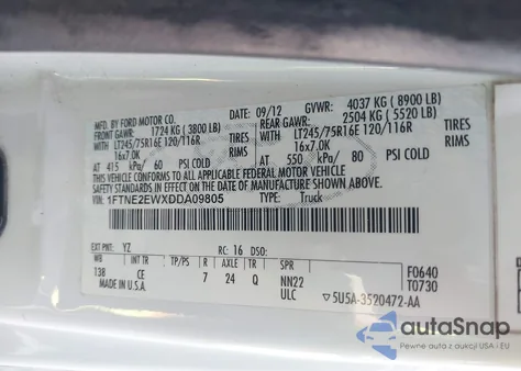 2013 Ford E-250 Commercial from USA, damaged, VIN 1FTNE2EWXDDA09805